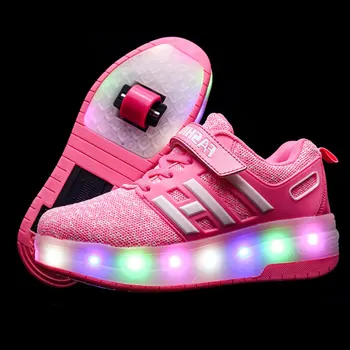 

Children's Light Shoes Charging Pulley Ventilating Mesh Surface Led Single Wheel Double Wheel Students Luminous Shoes Skates