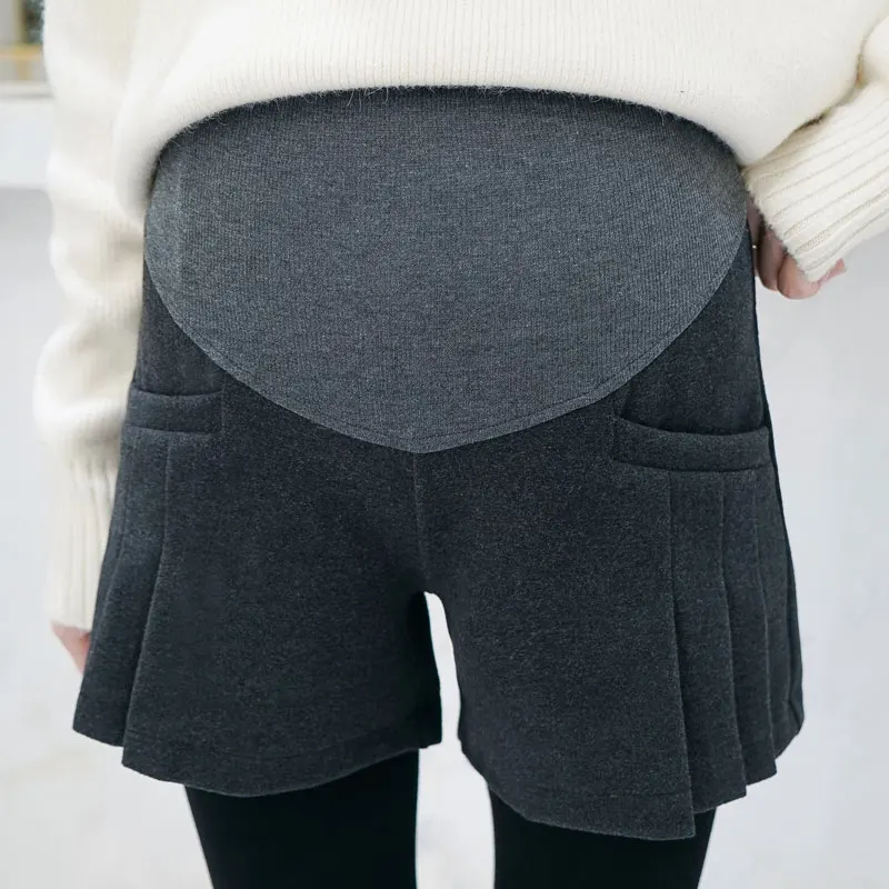 Осенне-зимние короткие штаны для беременных, модные плиссированные шорты для беременных женщин, шерстяные шорты с высокой талией