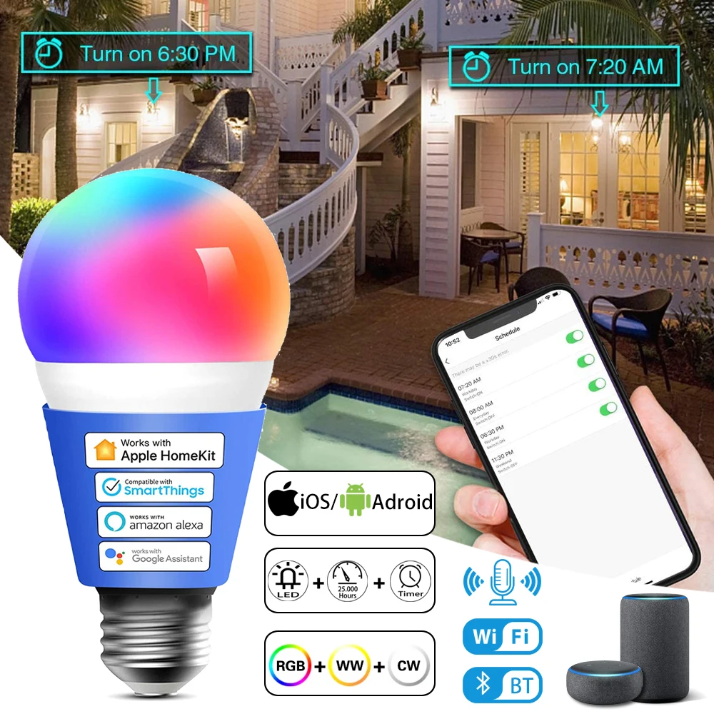 

WIReless Bluetooth Wifi Smart LED Bulb Home Lighting Lamp B22 E27 Magic RGB LED Change Color Light Bulb Dimmable IOS /Android