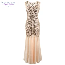 Angel-fashions роскошное прозрачное вечернее платье с блестками, с v-образным вырезом на спине, свадебное платье, W-190805-XXL цвета шампанского
