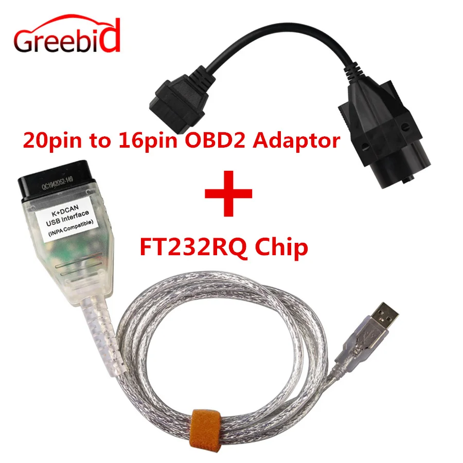 Для BMW INPA K + CAN с чипом FT232RL DCAN USB интерфейса плюс 20 контактный 16 адаптер OBD2 разъем для BMW|Кабели и коннекторы