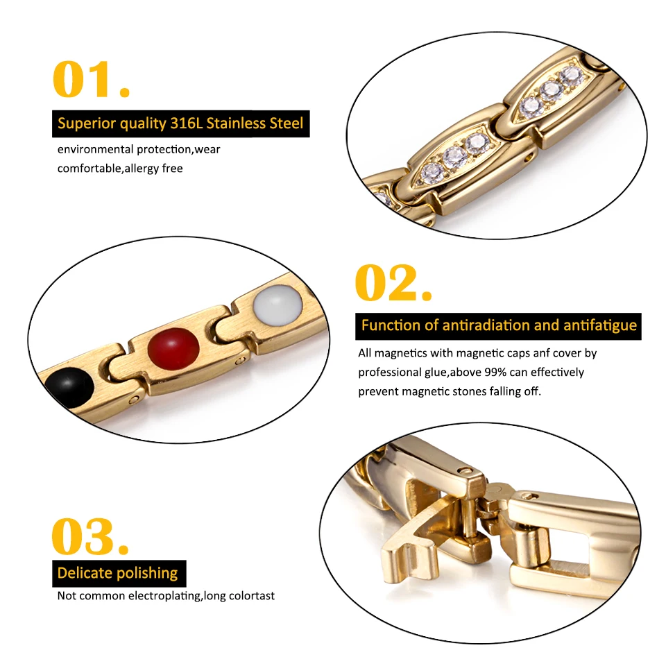 Koop RainSo Roestvrij Staal Fashion Gouden Magnetische Vrouwen Armbanden Gezondheid Elementen Bio Energie Therapie Sieraden Vriendschap Gift 2019