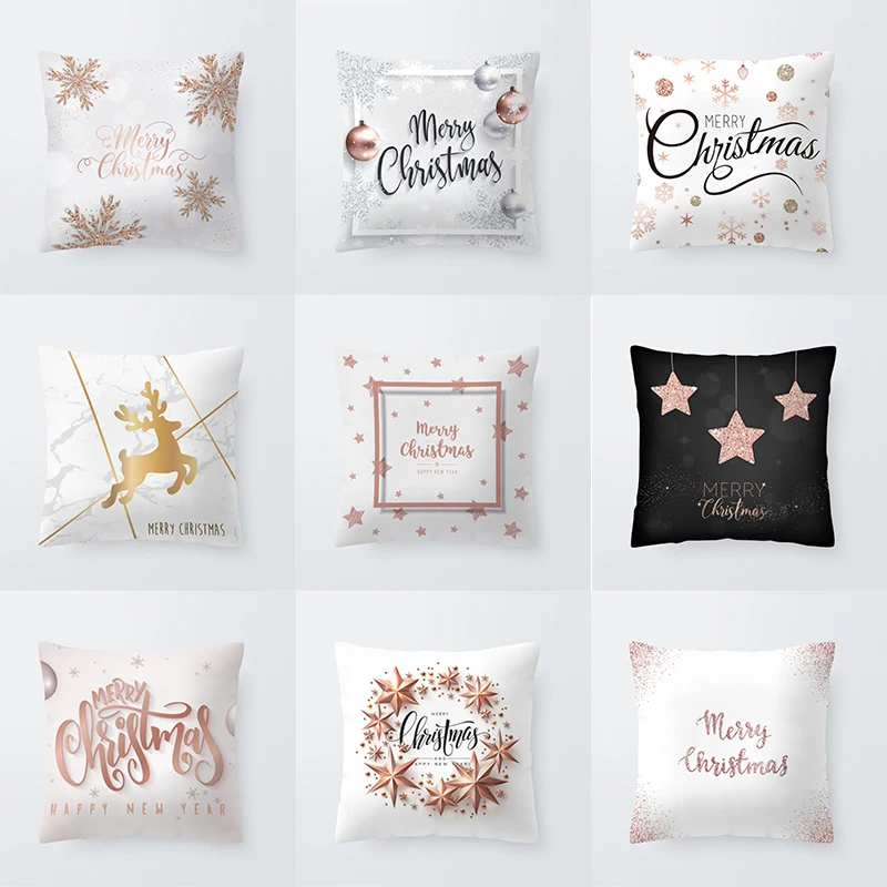 

Personalized Merry Christmas Pillowcase Rose Gold Snowflake Deer Sofa Decoration Cushion Cover Marble Star Ball Geometry Pillows