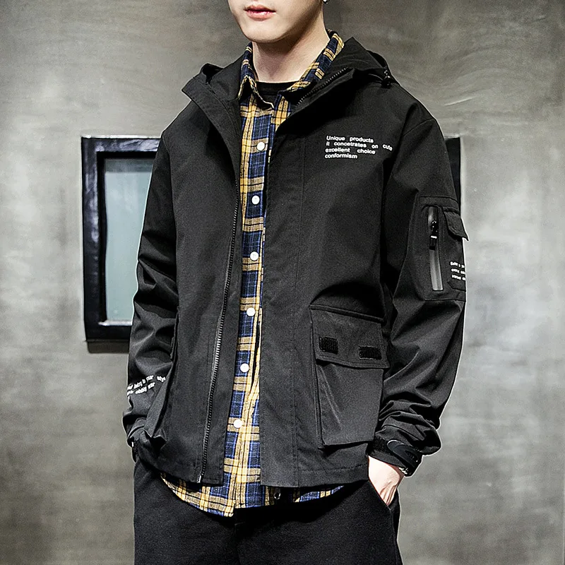 

2019 Spring And Summer New Style Men Trendy Letters Printed inflooring lian Cap Jacket Men Casual Simple Long Sleeve Jacket