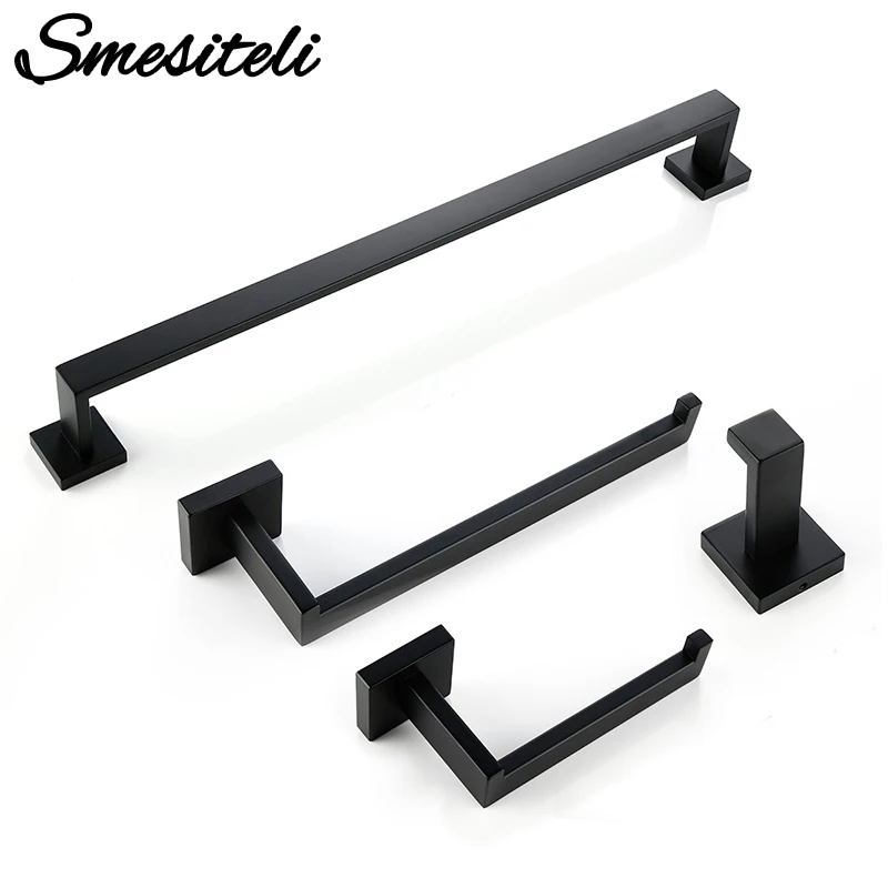 Bathroom Hardware Set  Bathroom Accessories Black Robe Hook Towel Rail Bar Rack Bar Shelf Tissue Paper Holder Toothbrush Holder