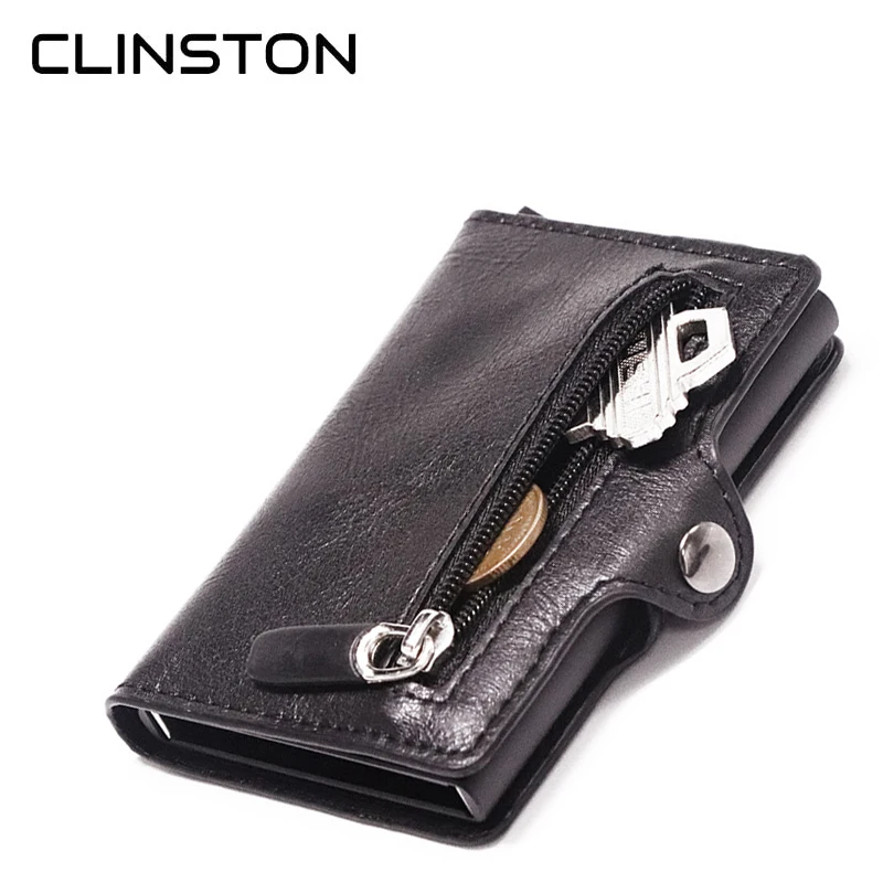 

2019 Credit Card Holder New Aluminum Box Card Wallet RFID PU Leather Pop Up Card Case Magnet Carbon Fiber Coin Purse