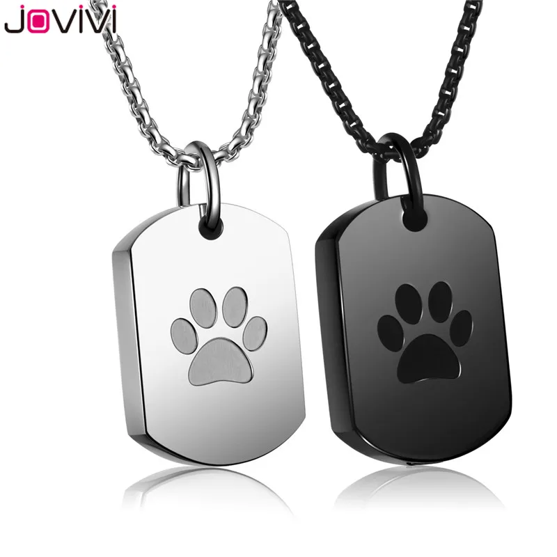 Jovivi Keepsake Urn Necklace for Ashes Pet Cremation Container Locket Pendant Stainless Steel Dog Tag Paw Print Memorial Jewelry