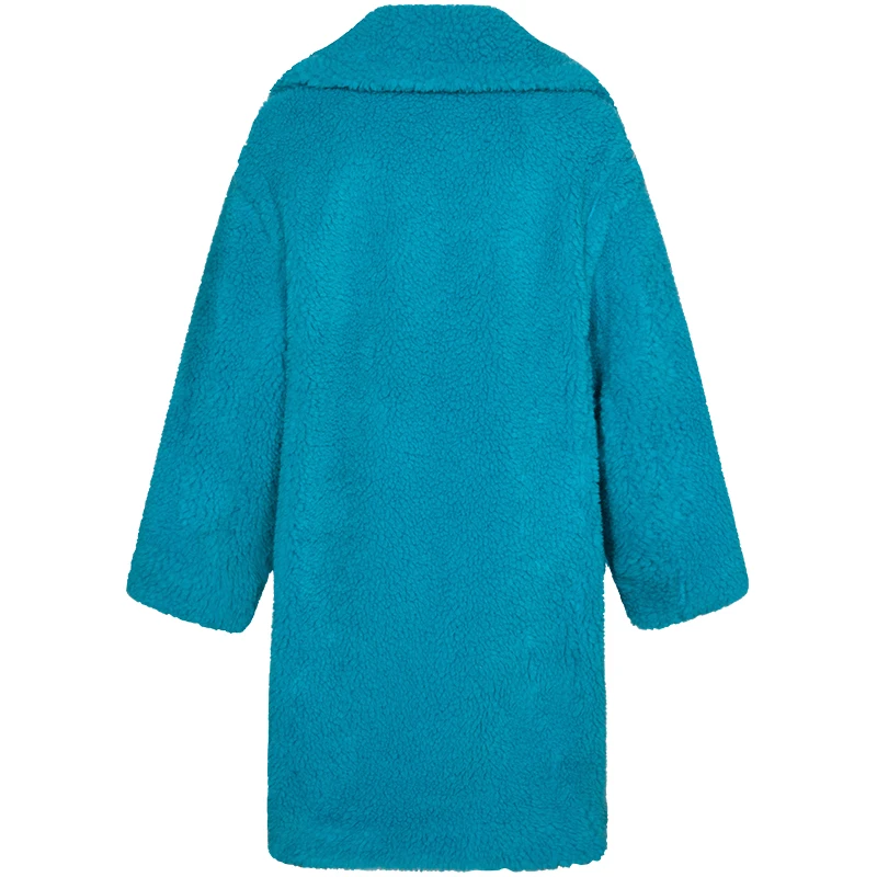 YIGELILA Fashion Faux Fur Coat Solid Elegant Turn Down Collar Double Breasted Full Sleeves Straight Warm Coat 9977