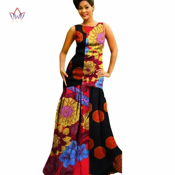 

2020 New African Dress For Women Dashiki African Riche Bazin Ankara Dresses Sleeveless Ladies Clothes Print Plus Size 6 Xl WY708