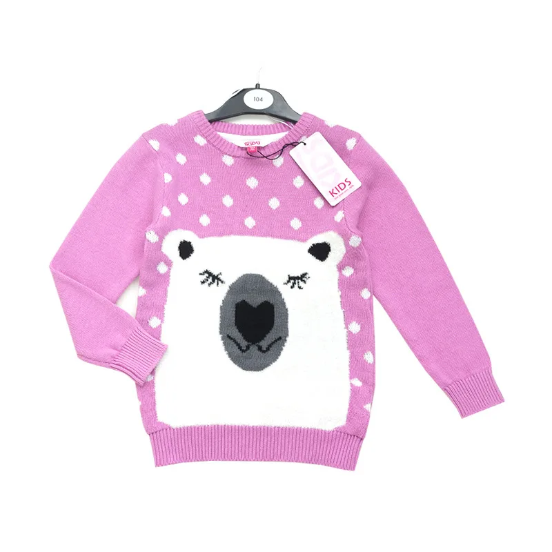 Girls Big Picture Bear Chun Cotton Thread Pullover Sweater