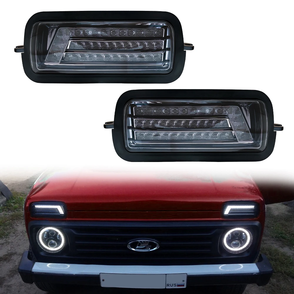 

2 Pcs 7Inch LED Headlight Turn Signal Lamp DRL LED Daytime Running Light for Lada Niva 4x4 Car Front Fog Lamp