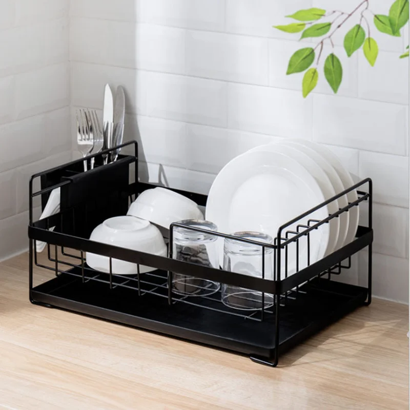 

Kitchen racks wrought iron multi-function large-capacity tableware dishes chopsticks storage single-layer drain rack ZP7261135