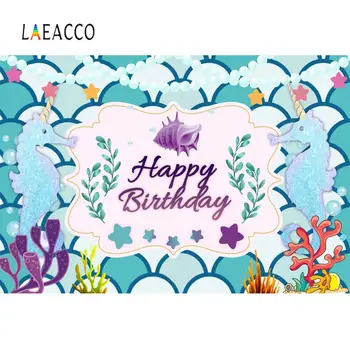 

Laeacco Mermaid Fish Backgrounds For Photography Scales Coral Shell Pearl Customized Banner Portrait Photo Backdrop Photo Studio