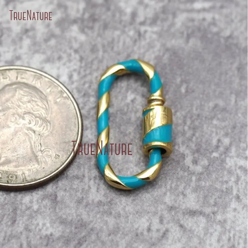 

Turquoises Enamel Carabiner Oval Lock Pink Handmade Quick Screw Clasp 14k Gold Carabiner Lock Finding Jewelry FC28659