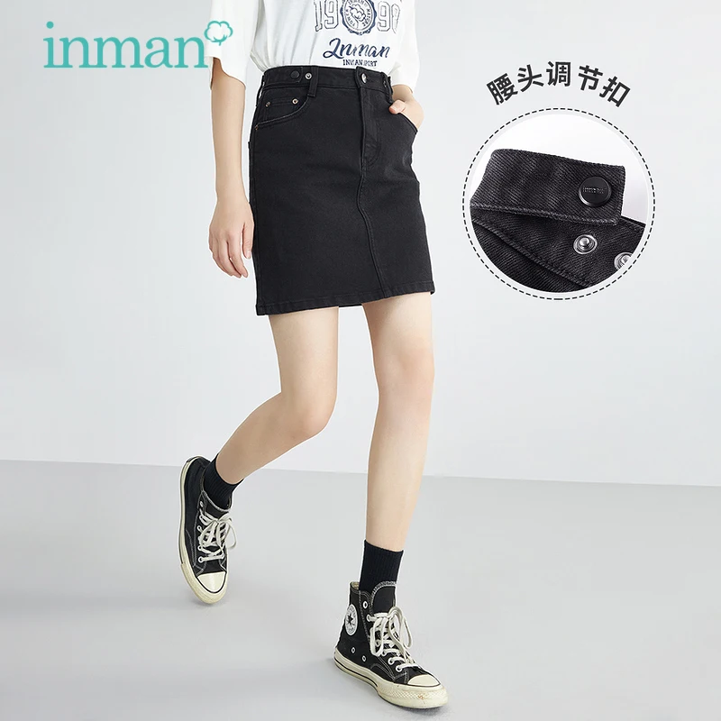 INMAN Women's Skirt Spring Autumn Casual Highstreet High Waist Pure Color A-line All-match Denim Female Bottoms | Женская одежда