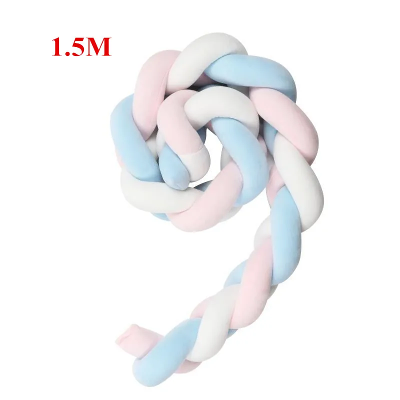 Pink White Blue 1.5M Бампер для детской кроватки для новорожденных, защитные бамперы для детской кроватки, бампер для детской кроватки с плюшевым узлом, бампер для детской кроватки - Цвет: Pink White Blue 1.5M