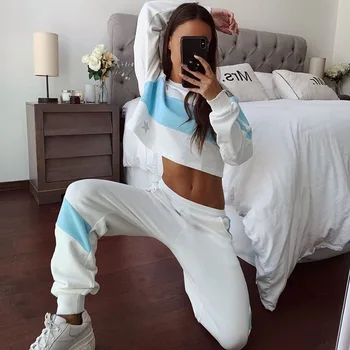 

BKLD Tracksuit For Women 2019 Autumn Women Star Printed Long Sleeve Tops Sweatshirt And Pants Sets Patchwork Women 2 Piece Set
