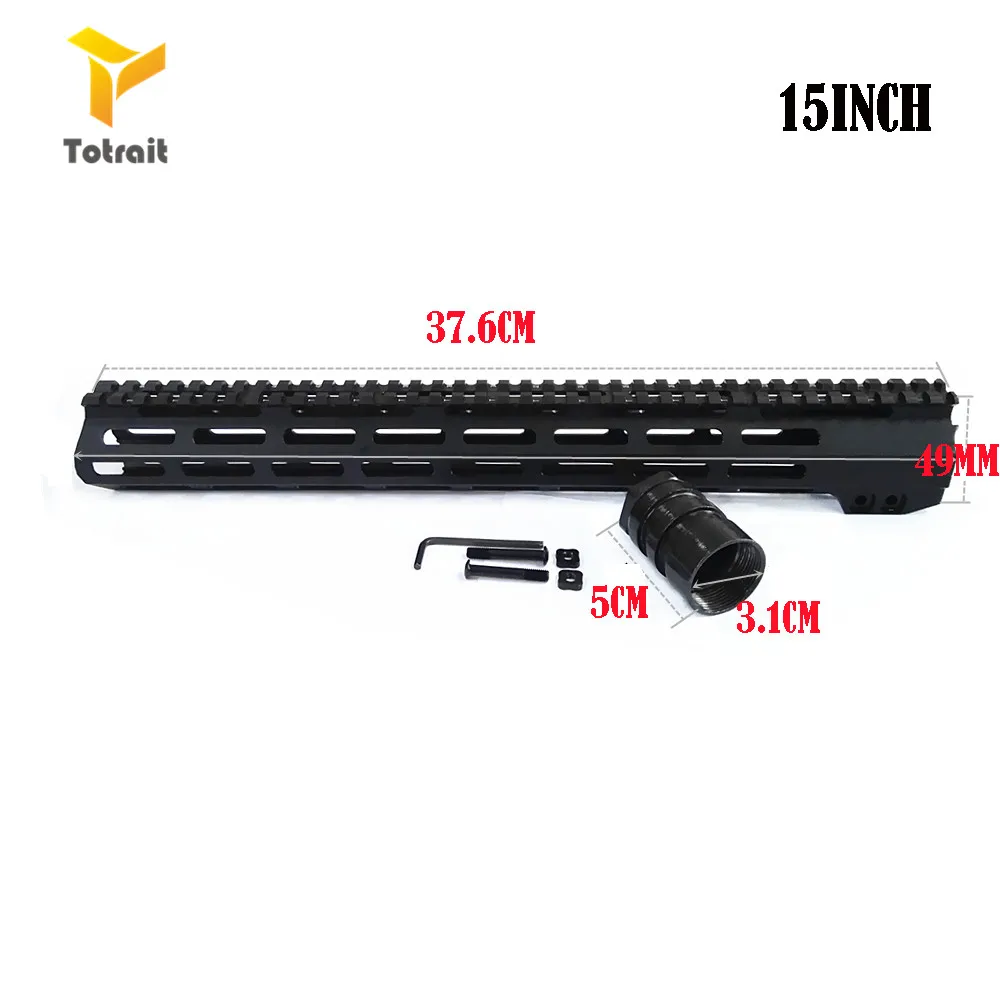 TOtrait tactical AR15 M4 Mlok 7/9/10/12/13,5/15/17/19/inch тонкий свободный поплавок Handguard прицел крепление со стальной гайкой черный - Цвет: 15  inch