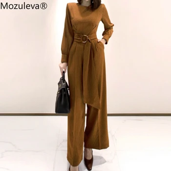 

BornSra2020 Spring New Women's Office Lady Long Sleeve Striped Sashes Jumpsuits Fashion O-Neck High Waist Slim Female Rompers