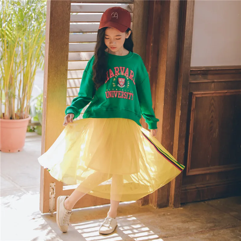 

Girls Skirt Suit 2019 New Style Childrenswear Little Girl Autumn Clothing chao yang Gas Children Fashionable Two-Piece Set Skirt
