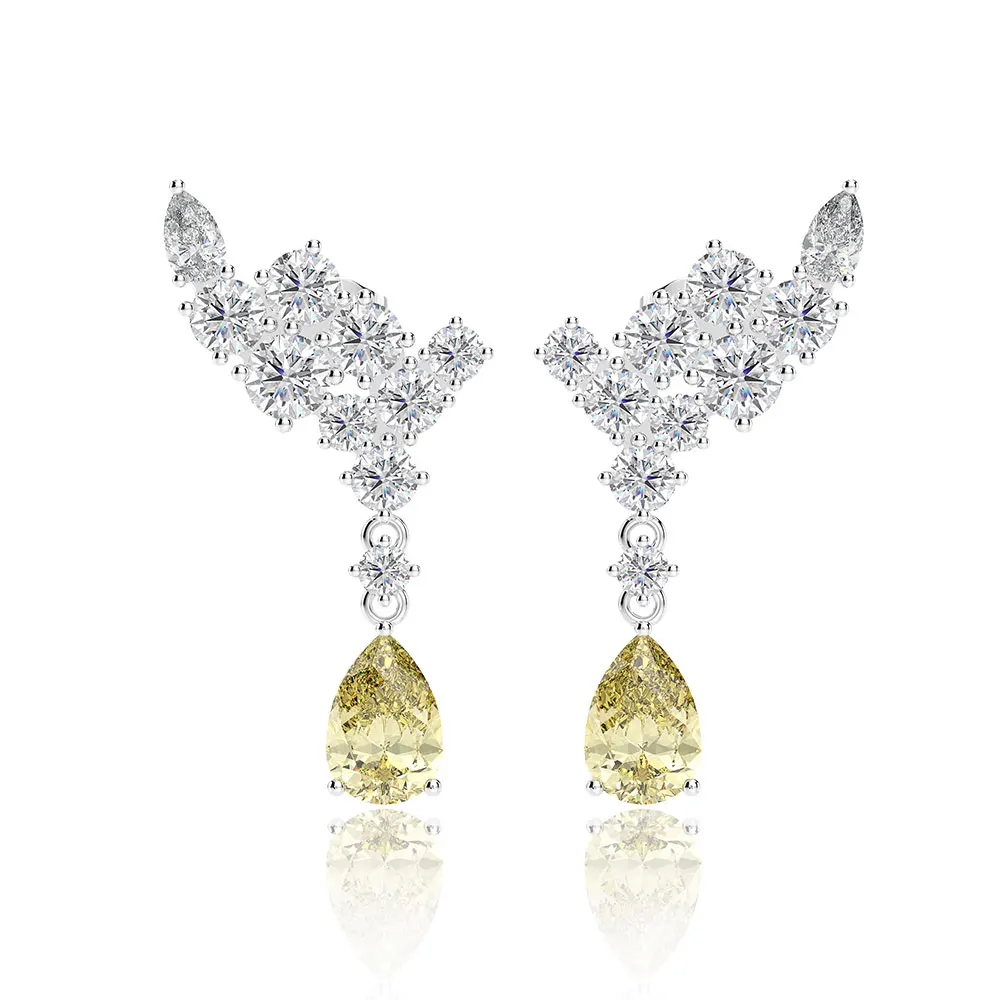Yellow Wong Rain, роскошная,, 925 пробы, серебряная груша, создан Муассанит, драгоценный камень, висячие серьги в форме крыльев, хорошее ювелирное изделие, подарок - Цвет камня: Yellow