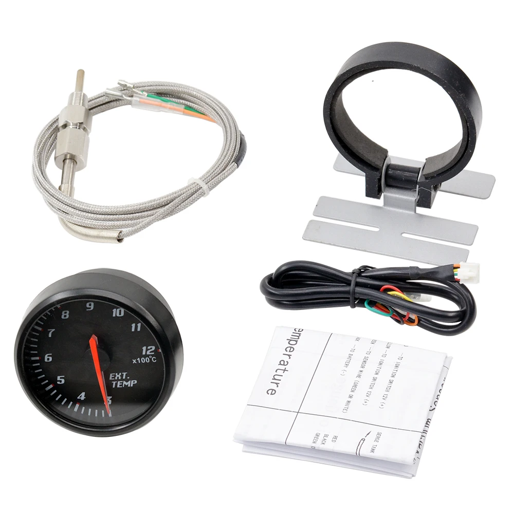 Dragon 60mm Black Panel Racing Modification Auto Car Blue Light Ext Temp Gauge Exhaust Gas PipeTemperature Meter