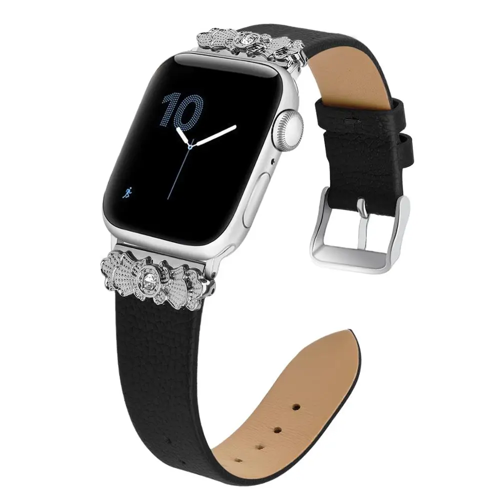 black Correa для apple watch iwatch 5 4 38 мм 42 мм кожаный ремешок cinturino для i watch полосы 40 мм ремни pulseira браслет - Цвет ремешка: black
