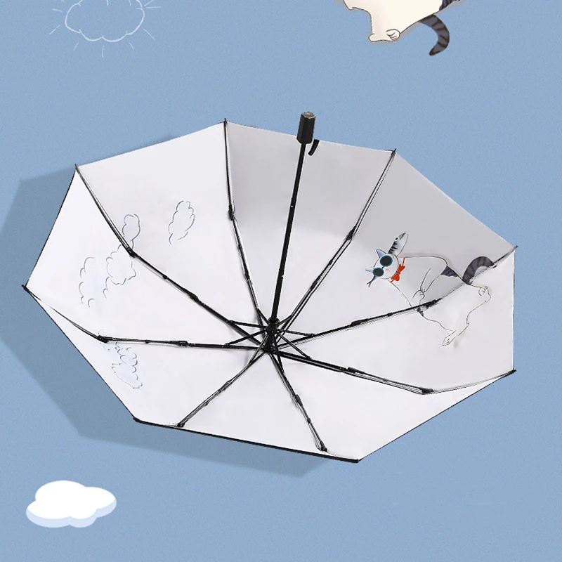 sol padrão duplo 3-dobrável guarda-chuva chuva uv