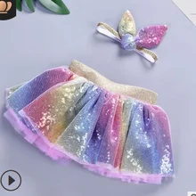 Новые рождественские вечерние платья-пачки для маленьких девочек из 2 предметов с повязкой на голову; Праздничная юбка-пачка принцессы с единорогом для девочек; одежда для детей