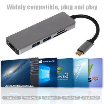 

TC104H Type-C HUB 5 in 1 Adapter Converter Chip Scheme VL100+VL813+VL322+PS176 for 4K Video HDMI 2 USB Card Reader