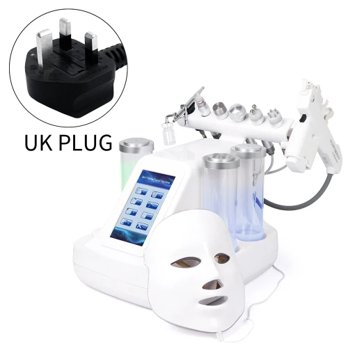 UK Plug 8 в 1 Вакуумная очистка лица Гидро Вода кислородная струя пилинг машина Ance очиститель пор массаж лица маленький пузырьковый прибор для ухода за кожей - Цвет: UK Plug