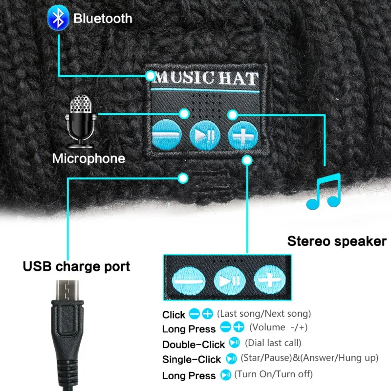 Практичные Bluetooth наушники бини для мужчин и женщин музыка шляпа супер долгое время игры наушники с микрофоном акриловый материал