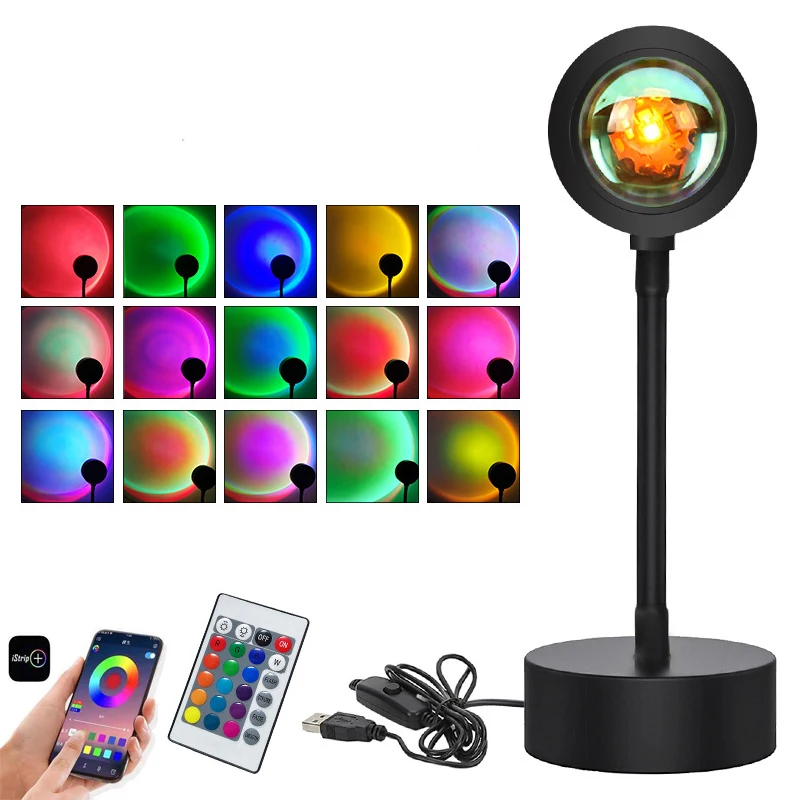 portable night light RGB 16 Colors Sunset Lamp Led Projector Night Light APP Remote Living Room Background Lighting for Room Decoration Photography night lamp for bedroom wall