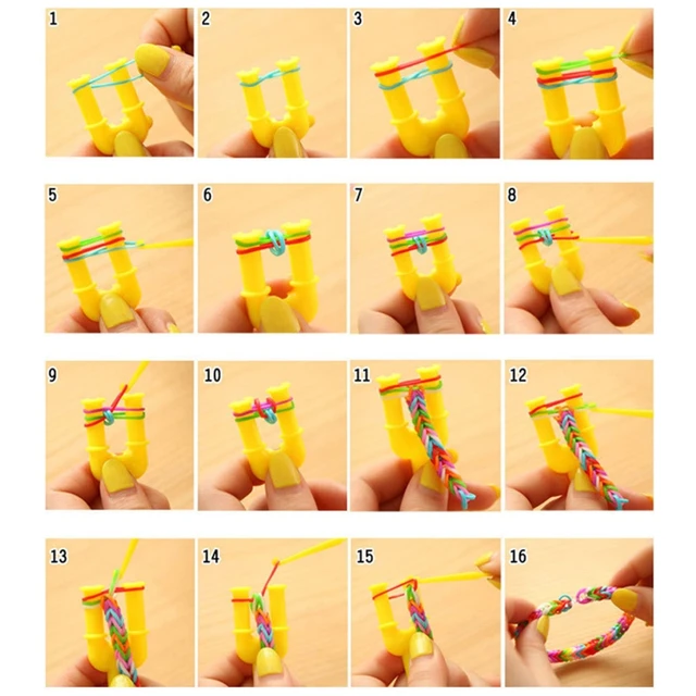 Elastic Rubber Colourful Loom Bands Starter Box with Crochet Weaver Rainbow Bracelet Weaving Knitting Tool Kit for Kids Children 5