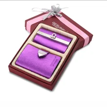 Стильный женский кошелек из натуральной кожи, сумка для карт в европейском и американском стиле, длинная модная женская кожаная Подарочная коробка для кошелька из двух предметов