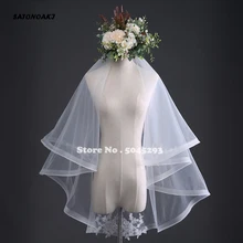 Новое поступление, двухслойная свадебная вуаль цвета слоновой кости белого цвета, Кружевная аппликация, свадебная вуаль, дешевые свадебные аксессуары, вуаль de mariee