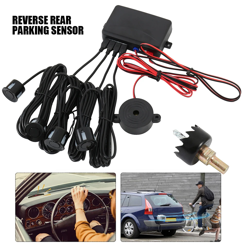 

Car Parking Radar 4 Sensor Rear Backup Security System Sound Buzzer Alert Alarm for Car Monitor Reverse Rear Parking Sensor