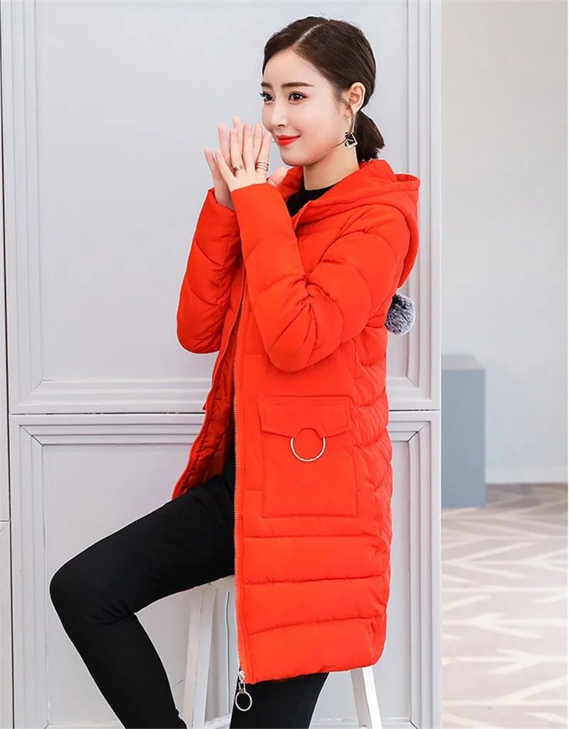 Women Winter Parkas And Jacket Medium Long Hooded Down Cotton Coats Thicked Warm Padded Winter Jacket Plus Size 3XL W1345 - Цвет: Orange