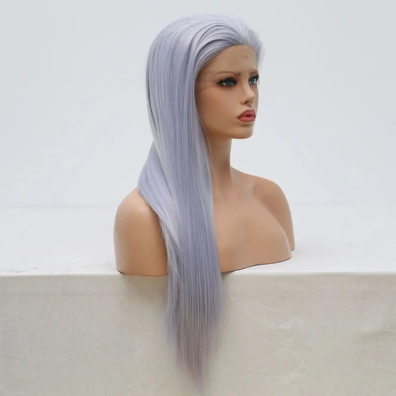 BM прямой синтетический 13*4 кружевной передний парик светильник синий серый термостойкие волокна волос естественные волосы Расставание для вечерние парики
