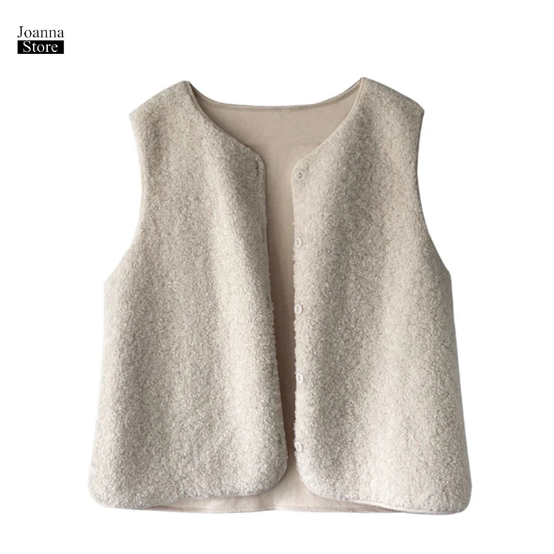 Faux fur winter coat faux lamb vest vintage elegant jacket women warm plus size loose jackets harajuku coats softable new vest