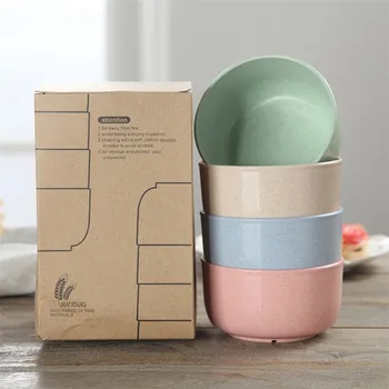 

4pcs/Set Bowl Wheat Straw Environmental Protection Bowl Household Rice Salad Noodle Eco friendly Tableware