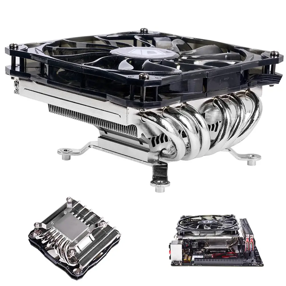 130 Вт Низкопрофильная/тонкая система ITX/HTPC, кулер для ЦП с 6 тепловыми трубками, вентилятор 120 мм, совместим с Intel и AMD 130 Вт Низкопрофильная/тонкая система ITX/HTPC, кулер для ЦП с 6 тепловыми трубками, вентилятор 120 мм, совместим с Intel и AMD