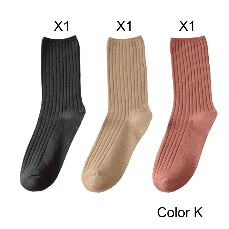 Elegant Retro Solid Color Long Cotton Socks for Women - 3 Pairs/Lot, Breathable Japanese Style Casual Wear