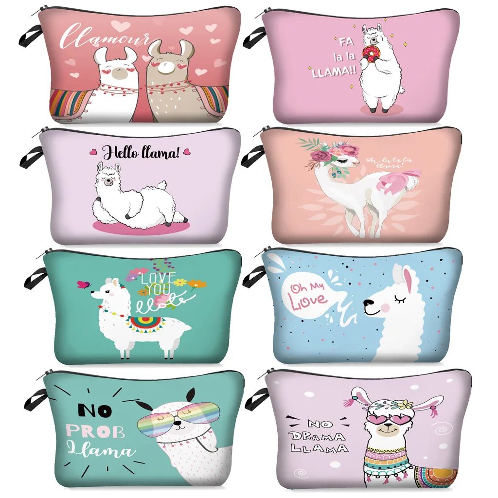Cute Llama Makeup Bags Women Cosmetic Bag With Multicolor Pattern 3D Printing neceser Cosmetics Pouchs For Travel make up bag | Багаж и