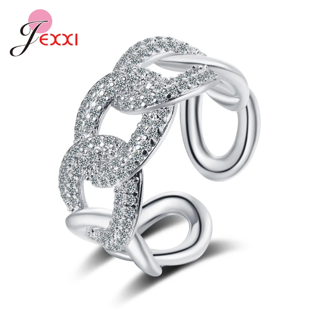 

Hot Sale 925 Sterling Silver Needle Shiny Clear Cubic Zirconia Chain Shape Rings For Women Girls Top Sale Finger Rings Wholesale