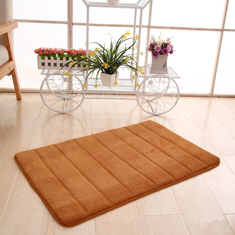 

40*60cm Rebound Coral Velvet Carpet Horizontal Stripes Rug Absorbent Non-slip Bath Mats Bathroom Kitchen Doorway Carpe