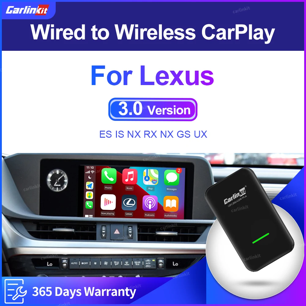 Carlinkit 3.0 CarPlay Wireless Adapter for LEXUS ES IS NX RX CT LC RC 2015 2021 Navigation Music