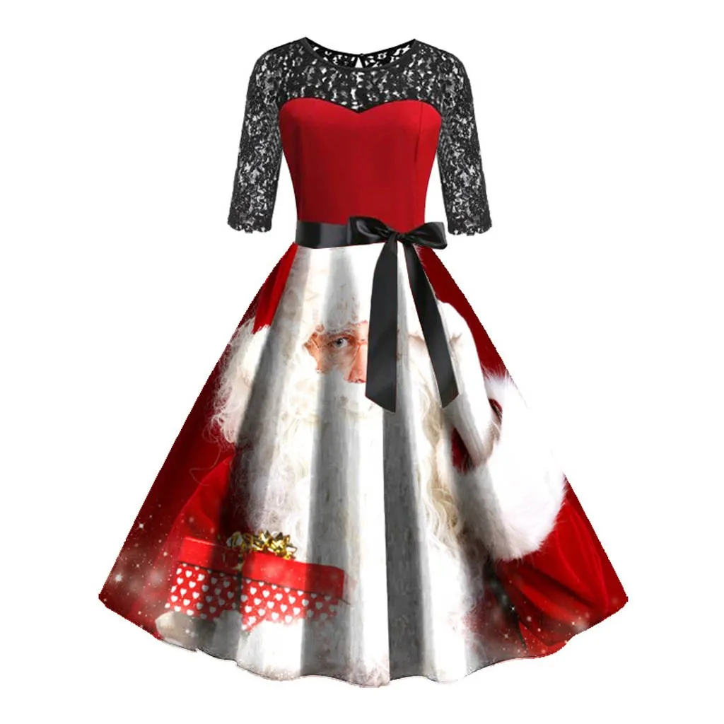 Новое Женское платье винтажное, с рукавами до локтя рождественское кружевное 1950s домохозяйка вечернее платье для выпускного вечера рождественское платье sukienka maxi# guahao