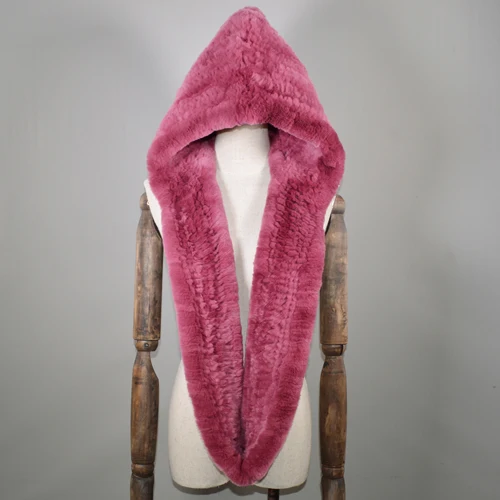Hot Sale Winter Knitted Real Rex Rabbit Fur Hat Scarf Women Rex Rabbit Fur Cap Scarves Quality Natural Rex Rabbit Fur Poncho Hat - Color: color 3