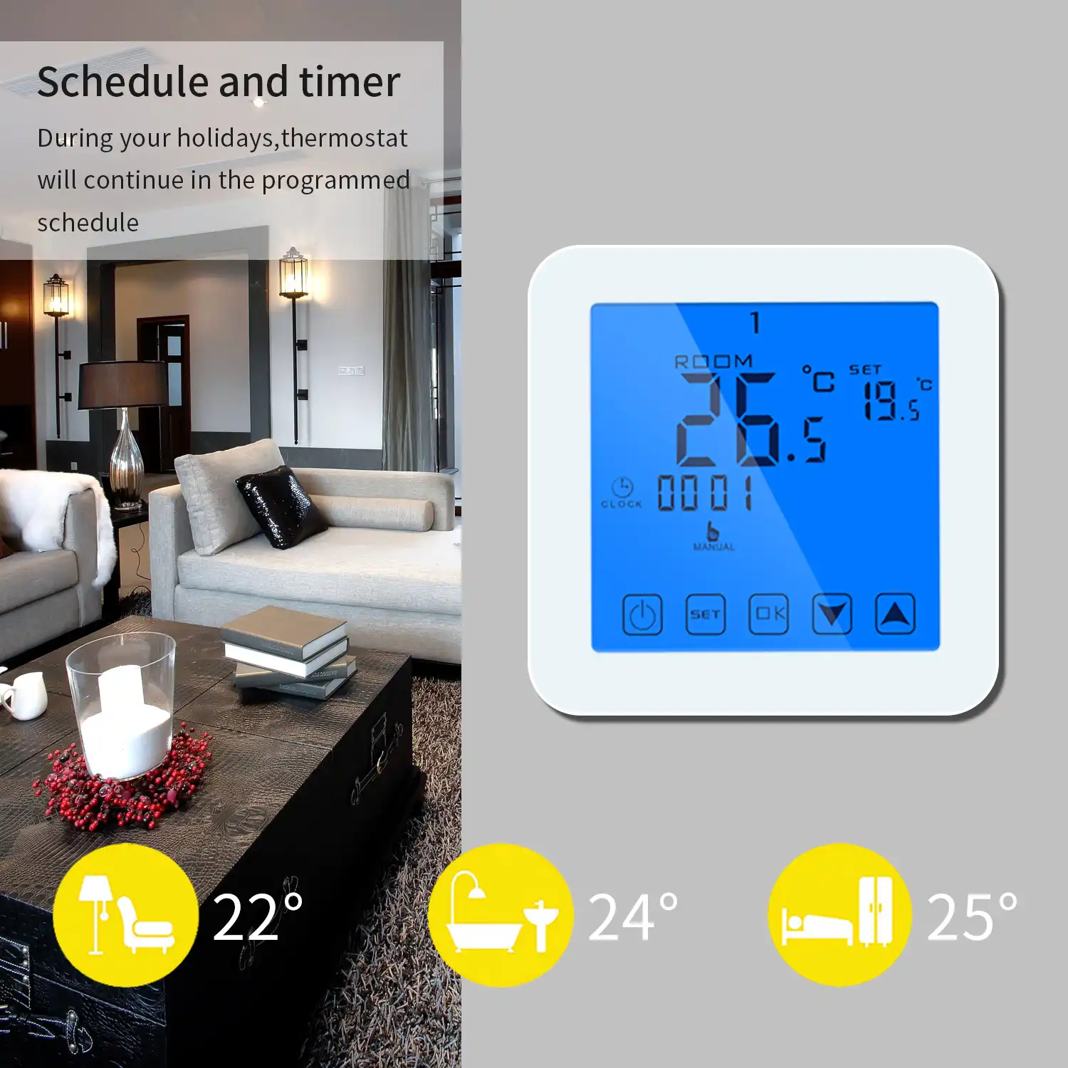 WiFi Touchscreen Programmierbare Heizung Thermostat Raum Temperatur Controller Digitale Elektrische Temperaturregler Kid Lock Weiß WiFi Touchscreen Programmierbare Heizung Thermostat Raum Temperatur Controller Digitale Elektrische Temperaturregler Kid Lock Weiß